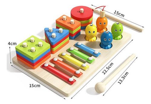 JUEGO DIDACTICO 3 EN 1: PESCA, CONSTRUCCIÓN Y MÚSICA MONTESORI
