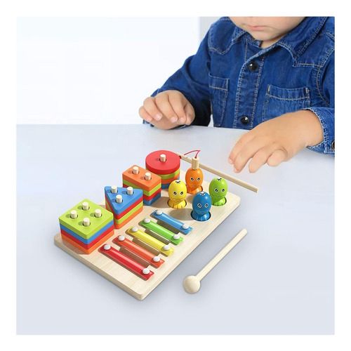 JUEGO DIDACTICO 3 EN 1: PESCA, CONSTRUCCIÓN Y MÚSICA MONTESORI