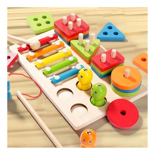 JUEGO DIDACTICO 3 EN 1: PESCA, CONSTRUCCIÓN Y MÚSICA MONTESORI